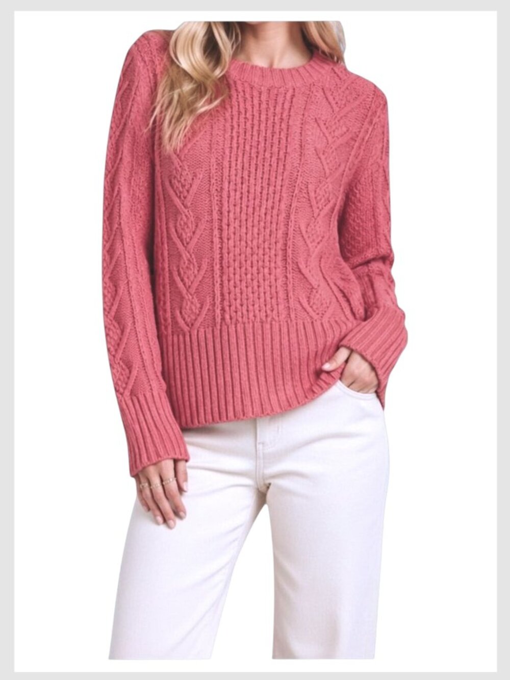Gap Cable Knit Crewneck Wool Blend Sweater Rosewood Pink XS